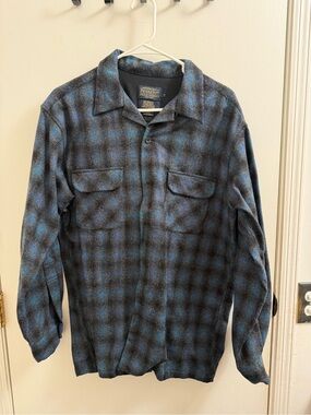 Pendleton Blue & Black Plaid Lightweight Wool Shirt Jacket